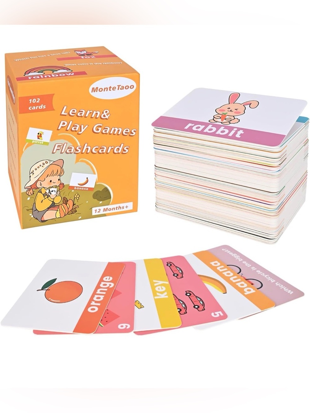 MonteTaoo - 102 Toddler Flash Cards, Baby Flash Cards for Toddlers 1-3